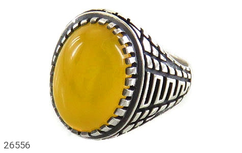 انگشتر نقره عقیق زرد درشت رکاب طرح ورساچه مردانه [شرف الشمس] - 26556